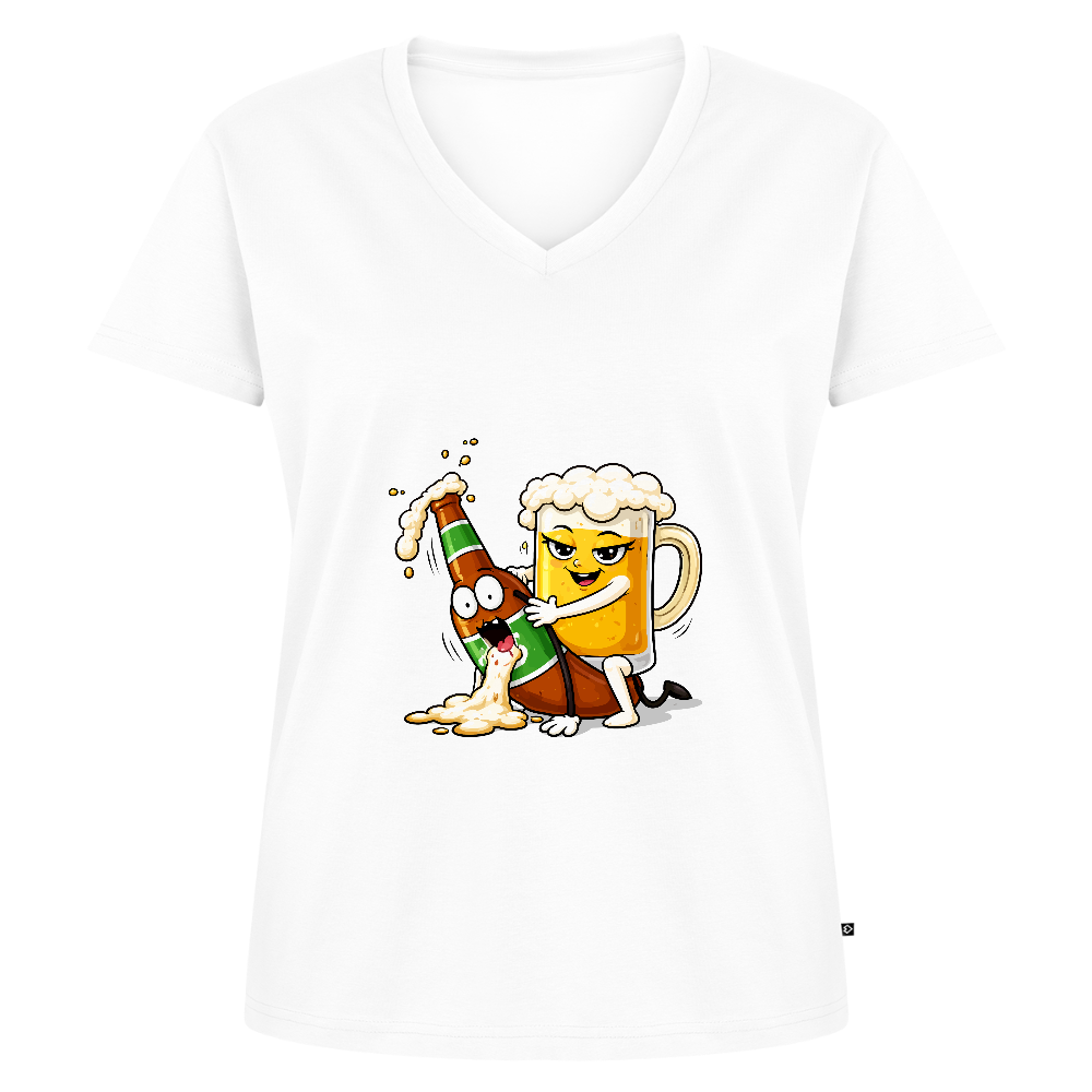 Bier & Bier - Frauen Bio-T-Shirt mit V-Ausschnitt - Weiß