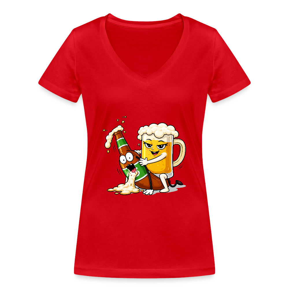 Bier & Bier - Frauen Bio-T-Shirt mit V-Ausschnitt - Rot