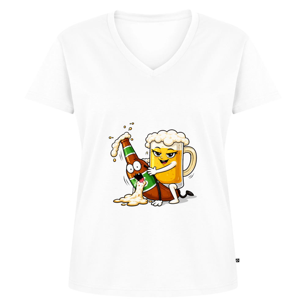 Bier & Bier - Frauen Bio-T-Shirt mit V-Ausschnitt - Weiß
