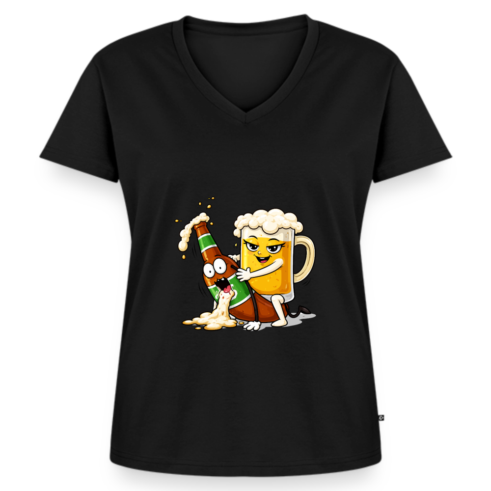 Bier & Bier - Frauen Bio-T-Shirt mit V-Ausschnitt - Schwarz