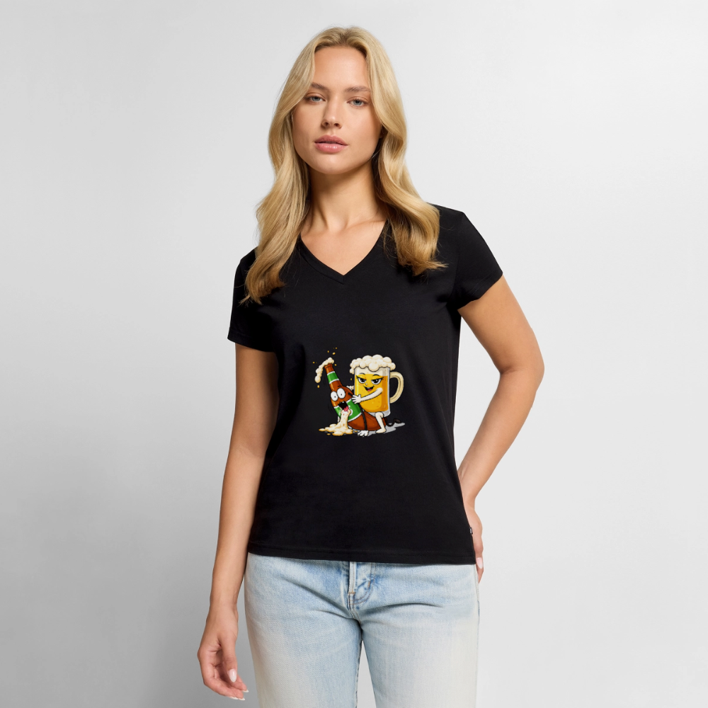Bier & Bier - Frauen Bio-T-Shirt mit V-Ausschnitt - Schwarz