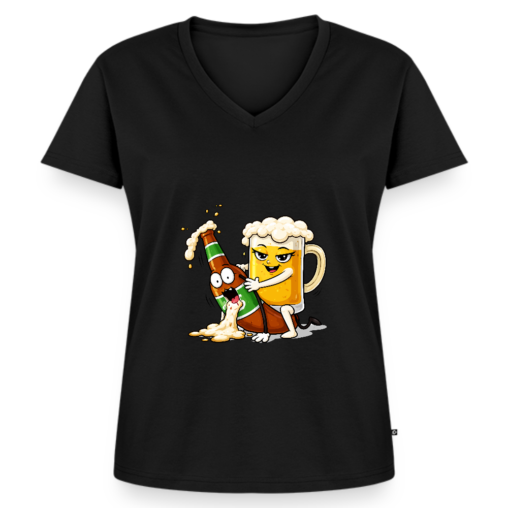 Bier & Bier - Frauen Bio-T-Shirt mit V-Ausschnitt - Schwarz