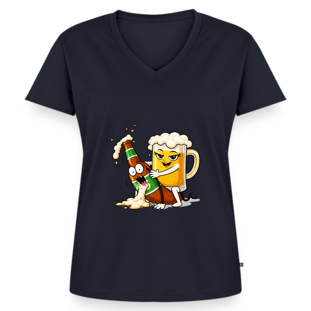 Bier & Bier - Frauen Bio-T-Shirt mit V-Ausschnitt - Navy