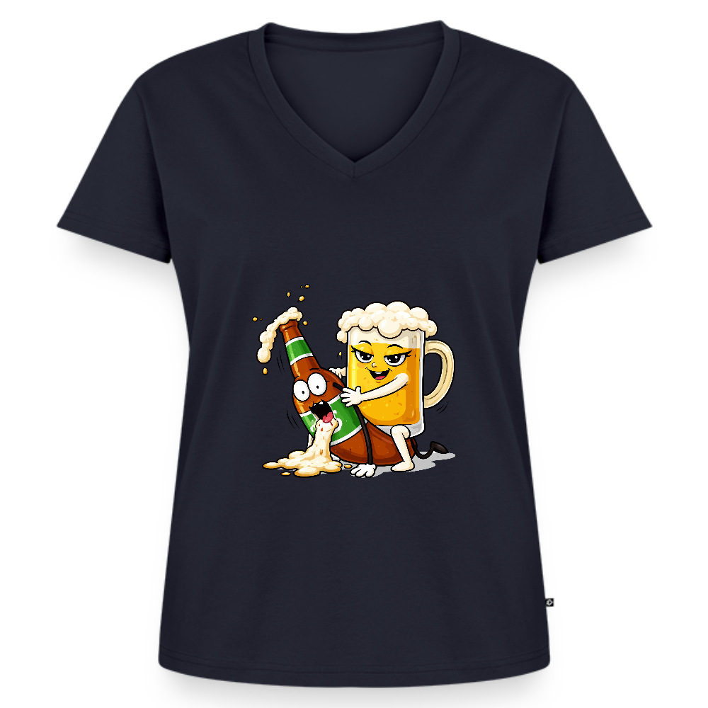 Bier & Bier - Frauen Bio-T-Shirt mit V-Ausschnitt - Navy